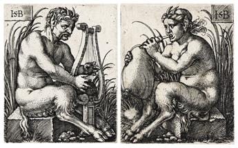 HANS SEBALD BEHAM Satyr Playing a Lyre * Satyr Woman Playing a Bagpipe.